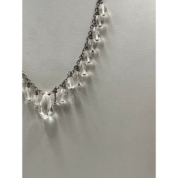 Vintage 925 Sterling Silver Crystal Rock Quartz Teardrop Fringe Necklace 16" - Picture 3 of 13